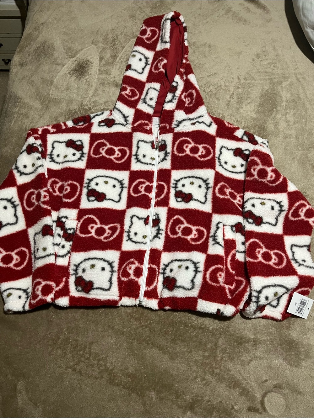Hello Kitty Red & White Sherpa Zip-Up Hoodie-size XS
